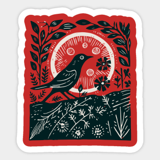 Lino Cut Blackbird Sticker